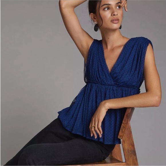 Anthropologie Deep V Tulle Top XS - Picture 5 of 12